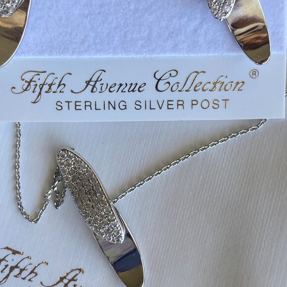 Rhodium Plated Silver tone Pave CZ Necklace & Earrings - Picture 5 of 7